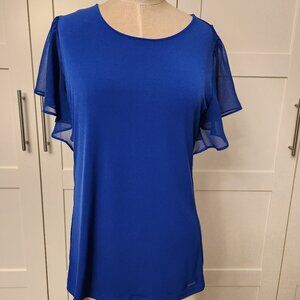 Calvin Klein Royal Blue Flutter Sleeve Blouse Top S/P